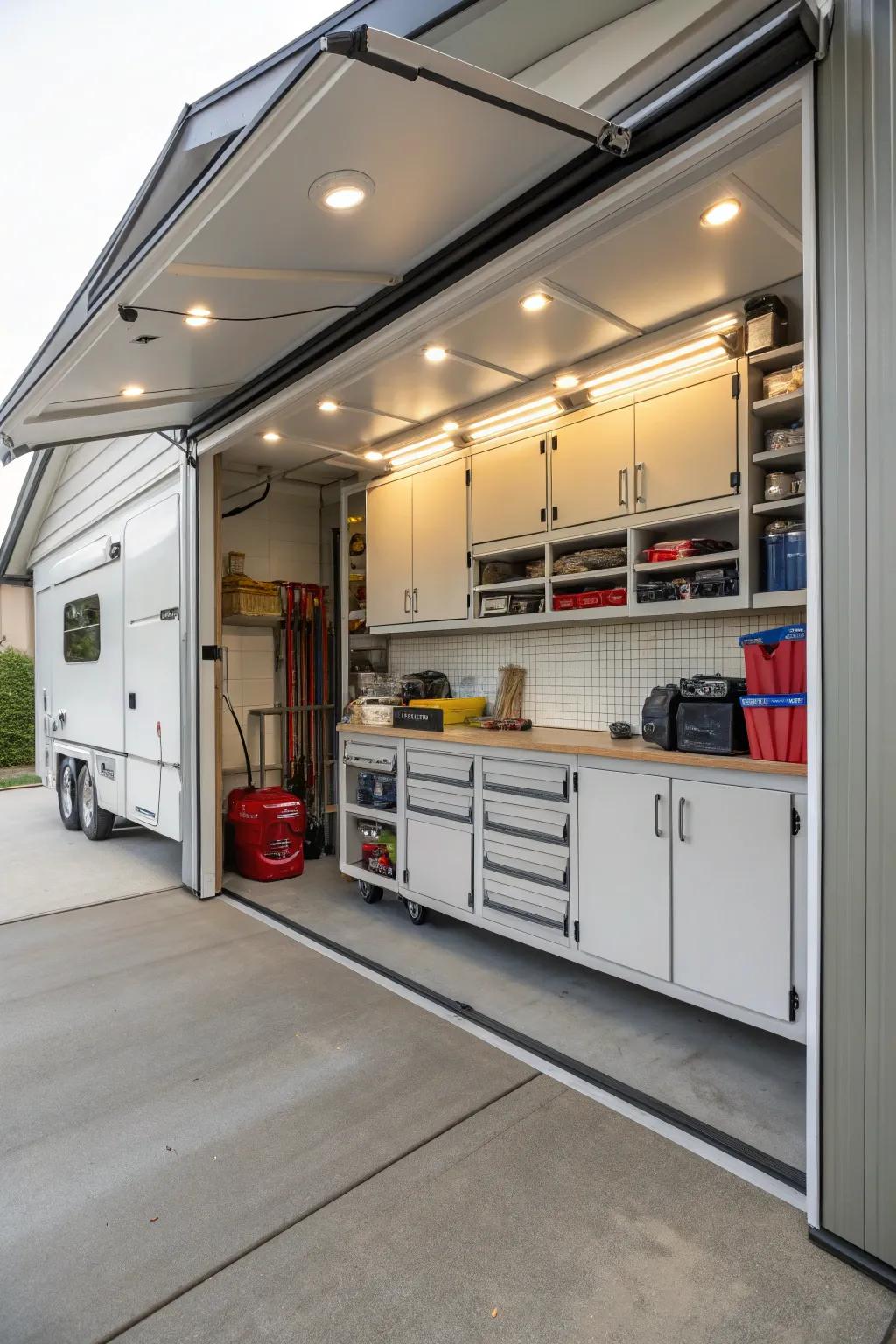An RV shed with storage built in for the best use.