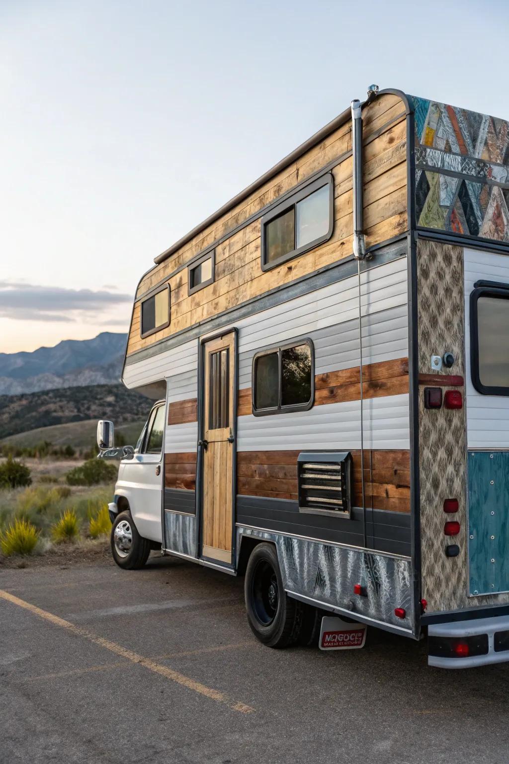 Mixed media siding creates a bold, eclectic look for your RV.