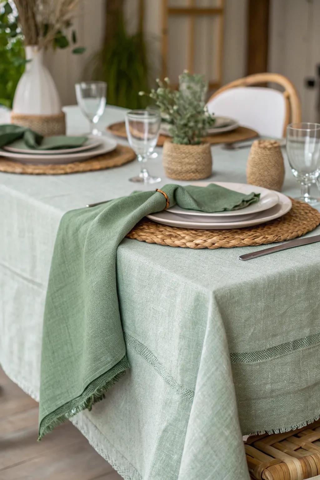 The textured cloths add intrigue and depth to the table decor.