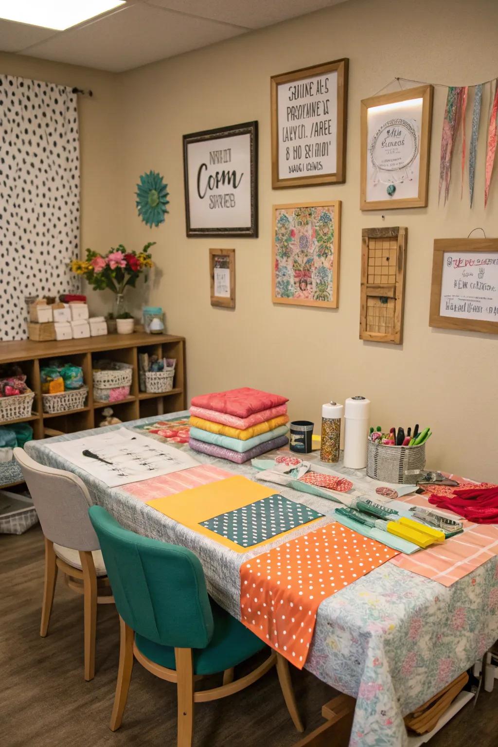 A creative crafts corner fosters artistic expression and relaxation.
