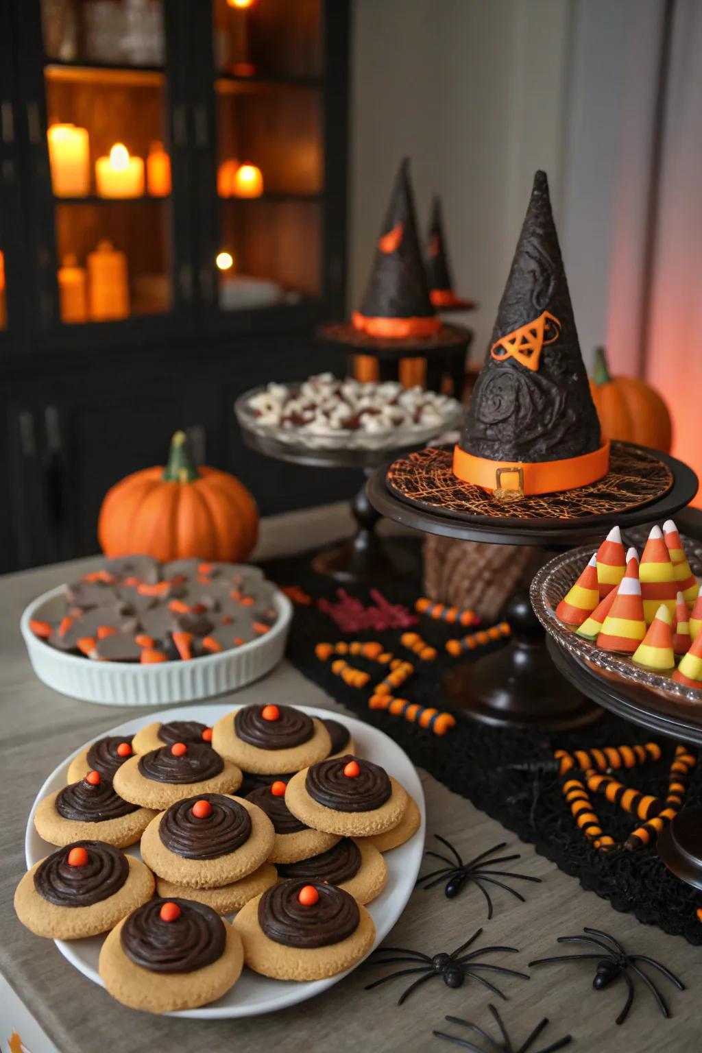 Conical witch head treats inject a playful and magical element.