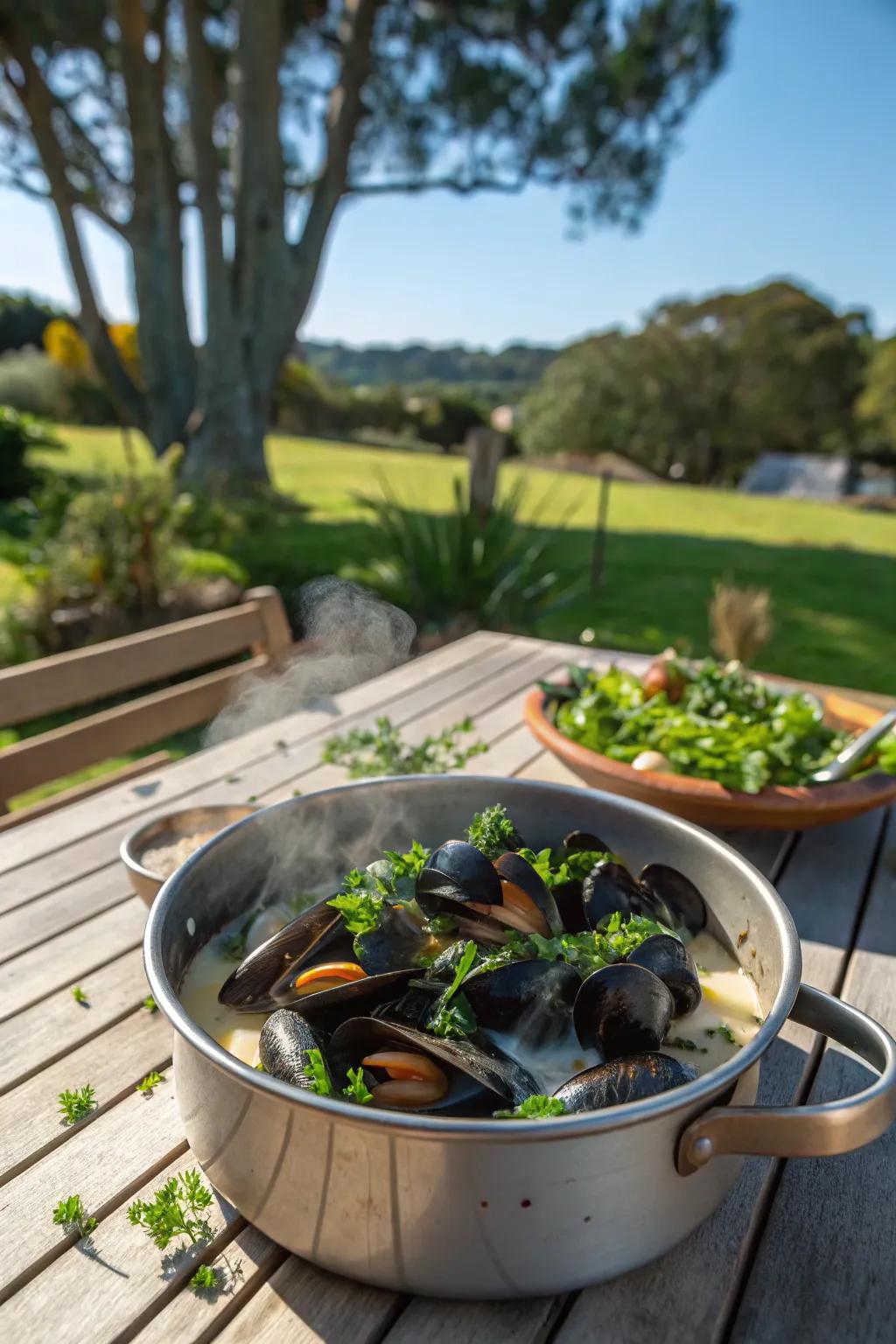 Sea morsels in white drink, lending an elegant touch to your picnic.