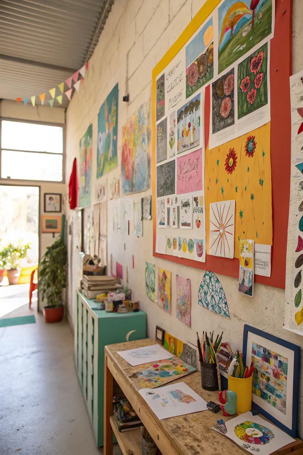 Express creativity with a vibrant collage wall.