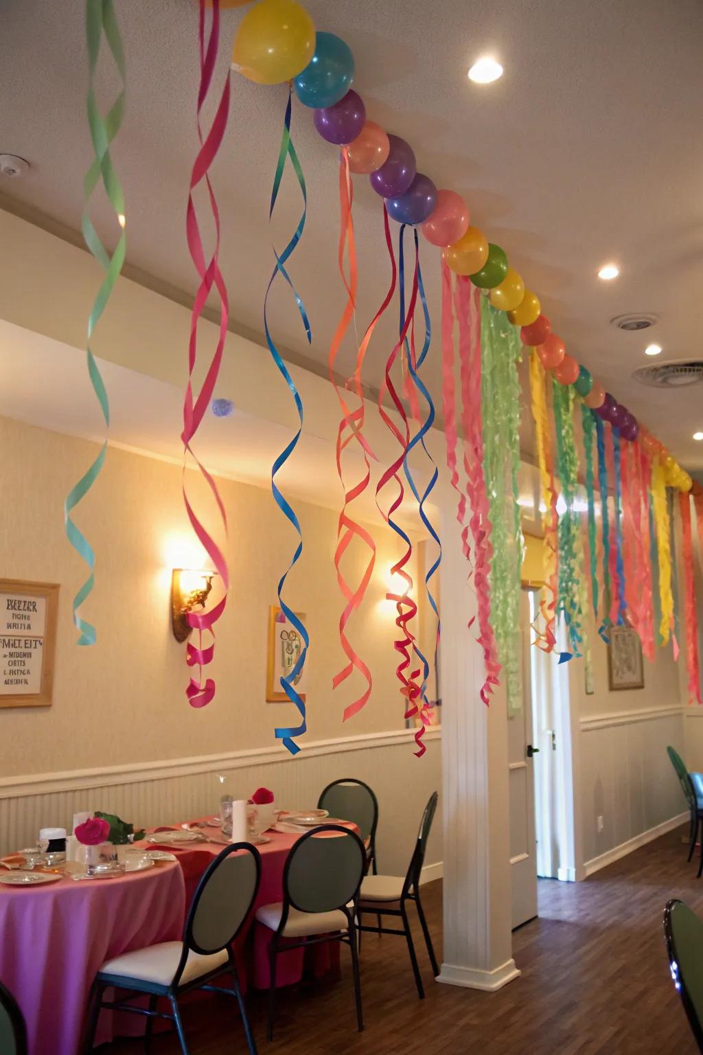 Streamers create a joyful, party-like atmosphere for selfies.