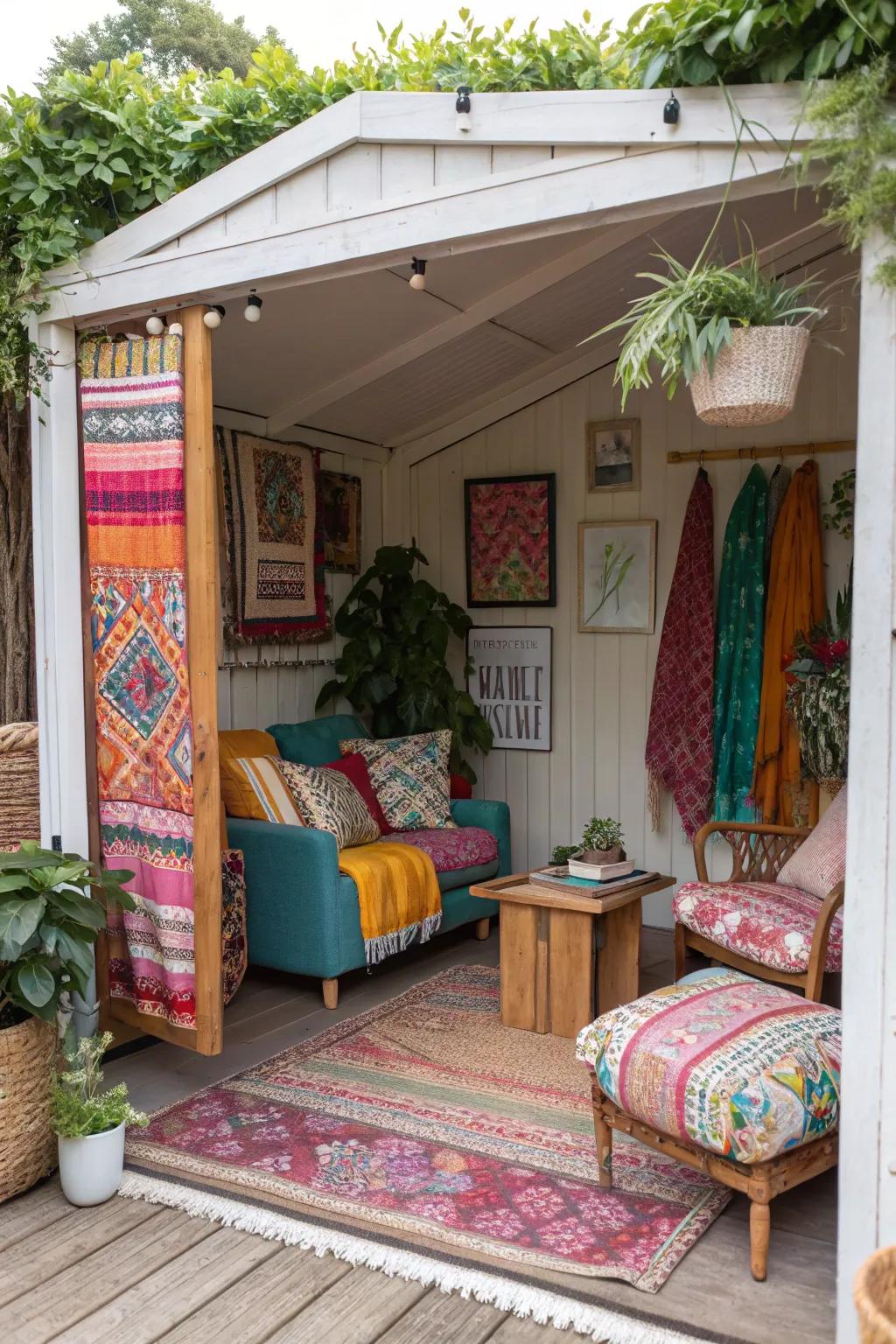 A bohemian setting filled with creativity and comfort.