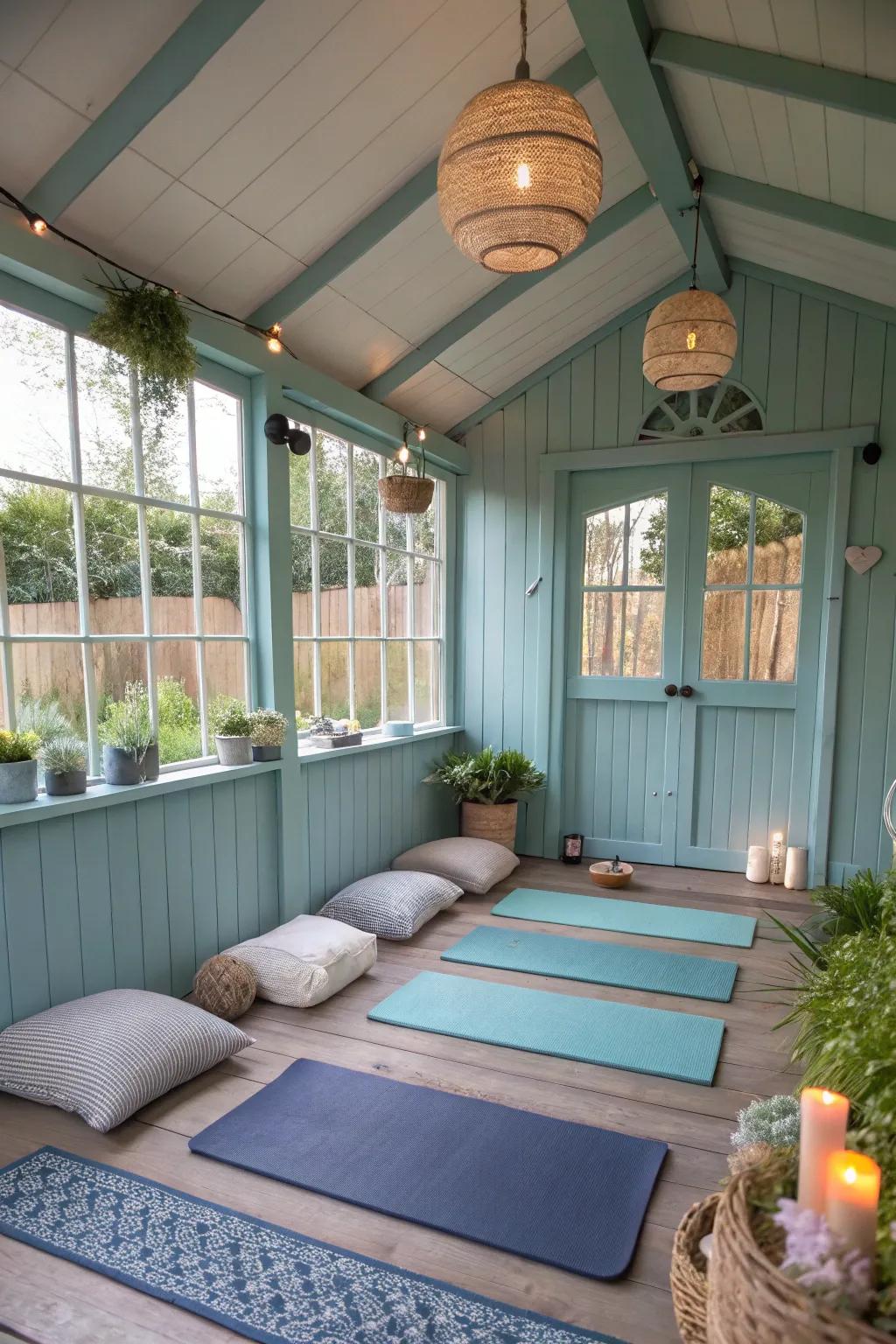 A peaceful yoga space for relaxing practice.