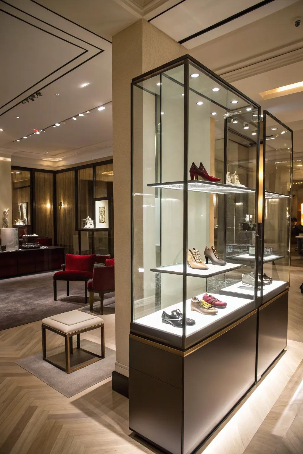 Glazed repositories highlight your most special shoes.