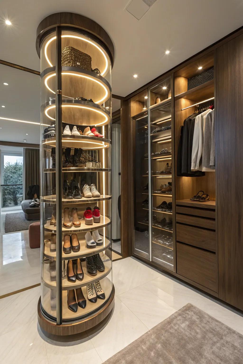 Indulge in luxury with a rotating shoe carousel.