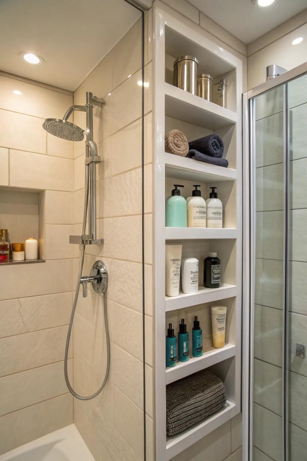Area-saving elegance thanks to built-in shelving.