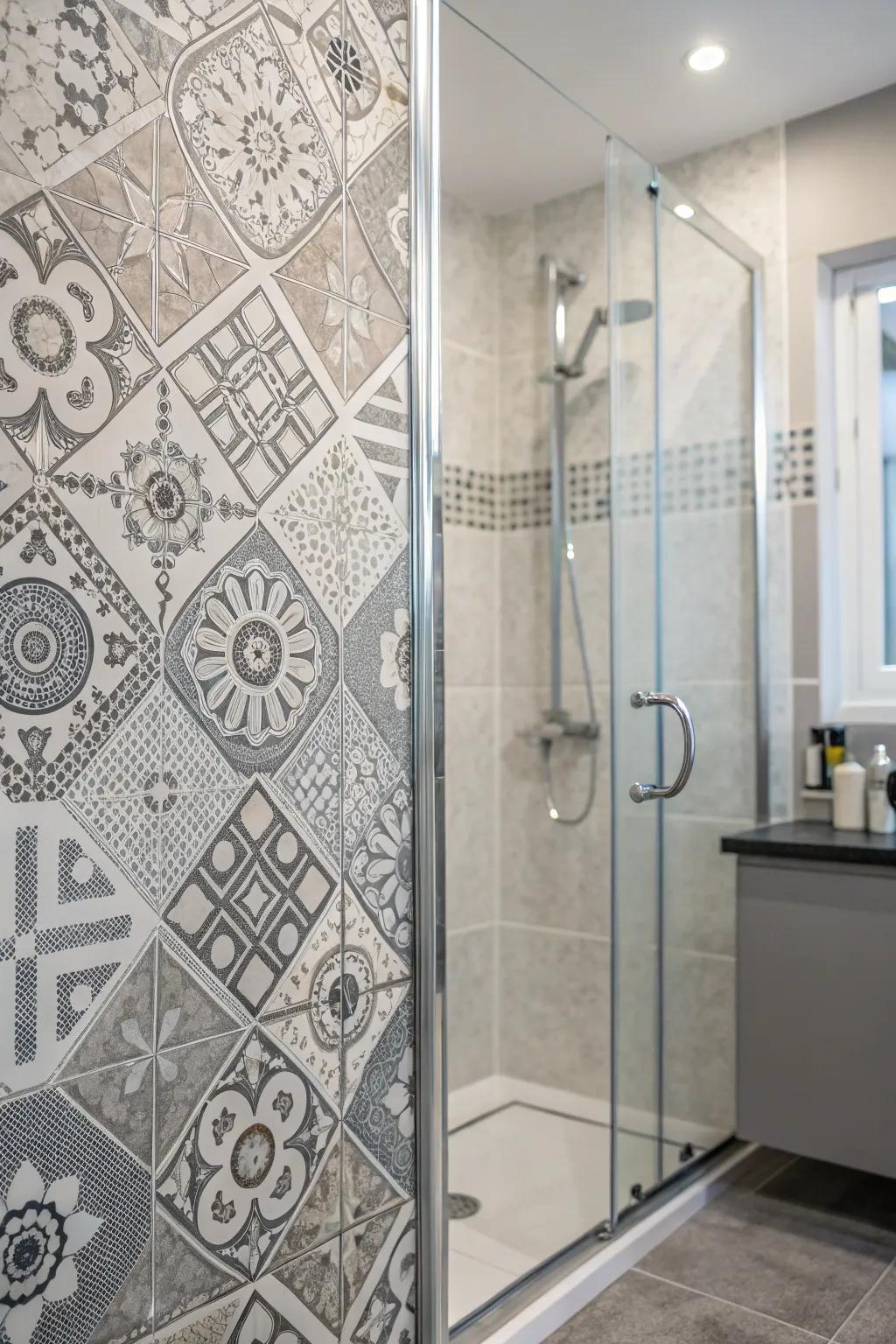 A remarkable highlight surface featuring patterned grey tiles.