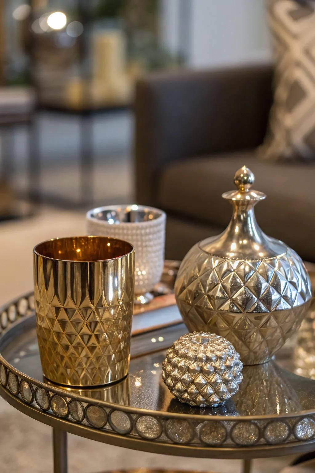 A side table enhanced with elegant metallic accents.