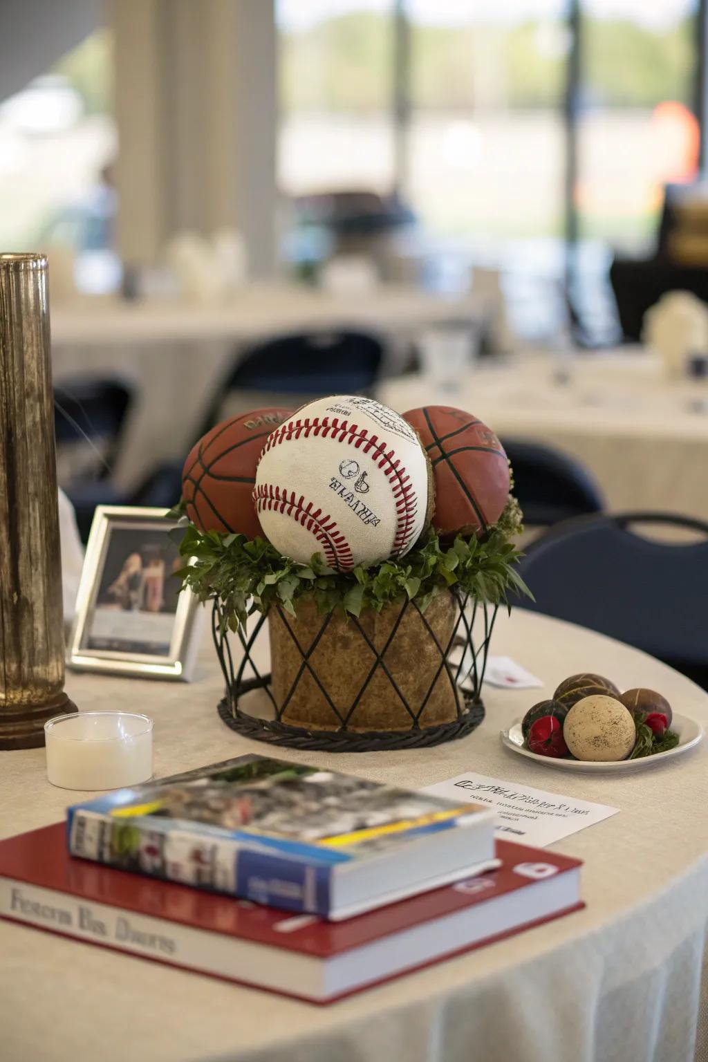 A themed table focal point brings creativity and focus to the table arrangement.