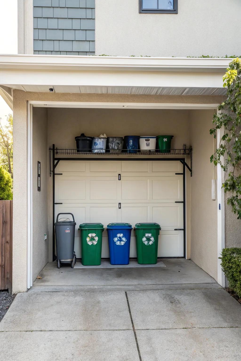 Recycling bin racks are a great way to arrange garbage and save space.
