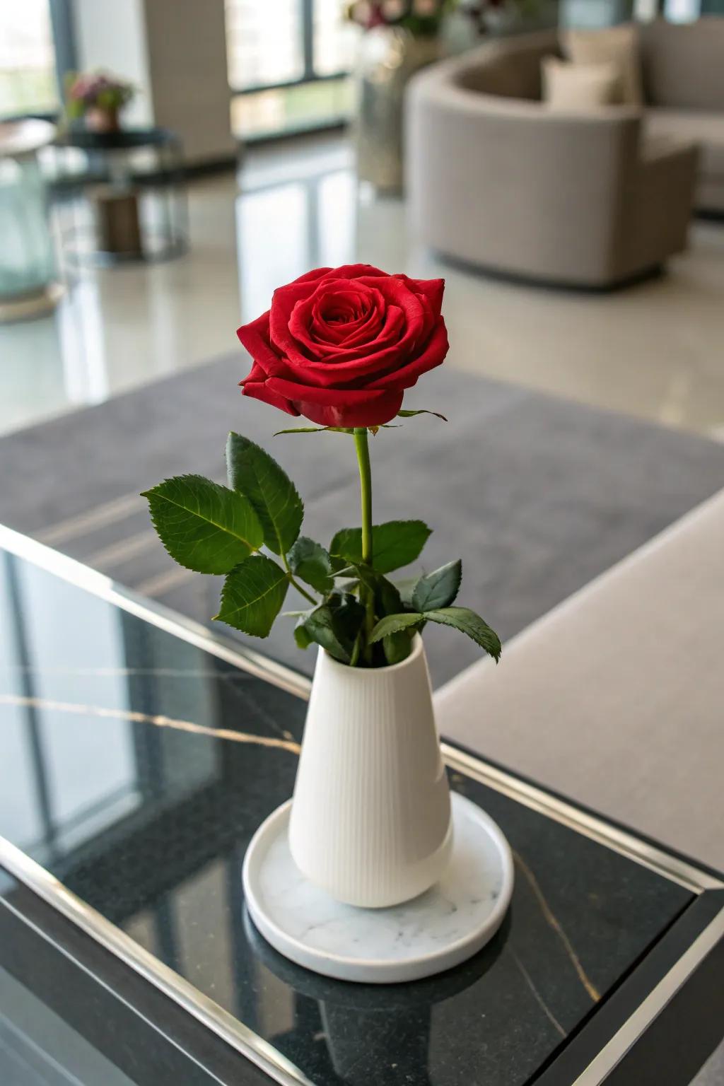 A ceramic framework introduces grace to an individual rose.
