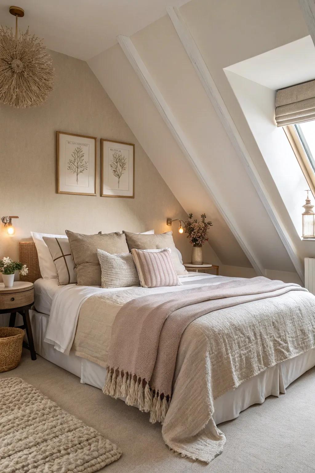 Soft neutrals set a calming and peaceful tone in this inviting bedroom.