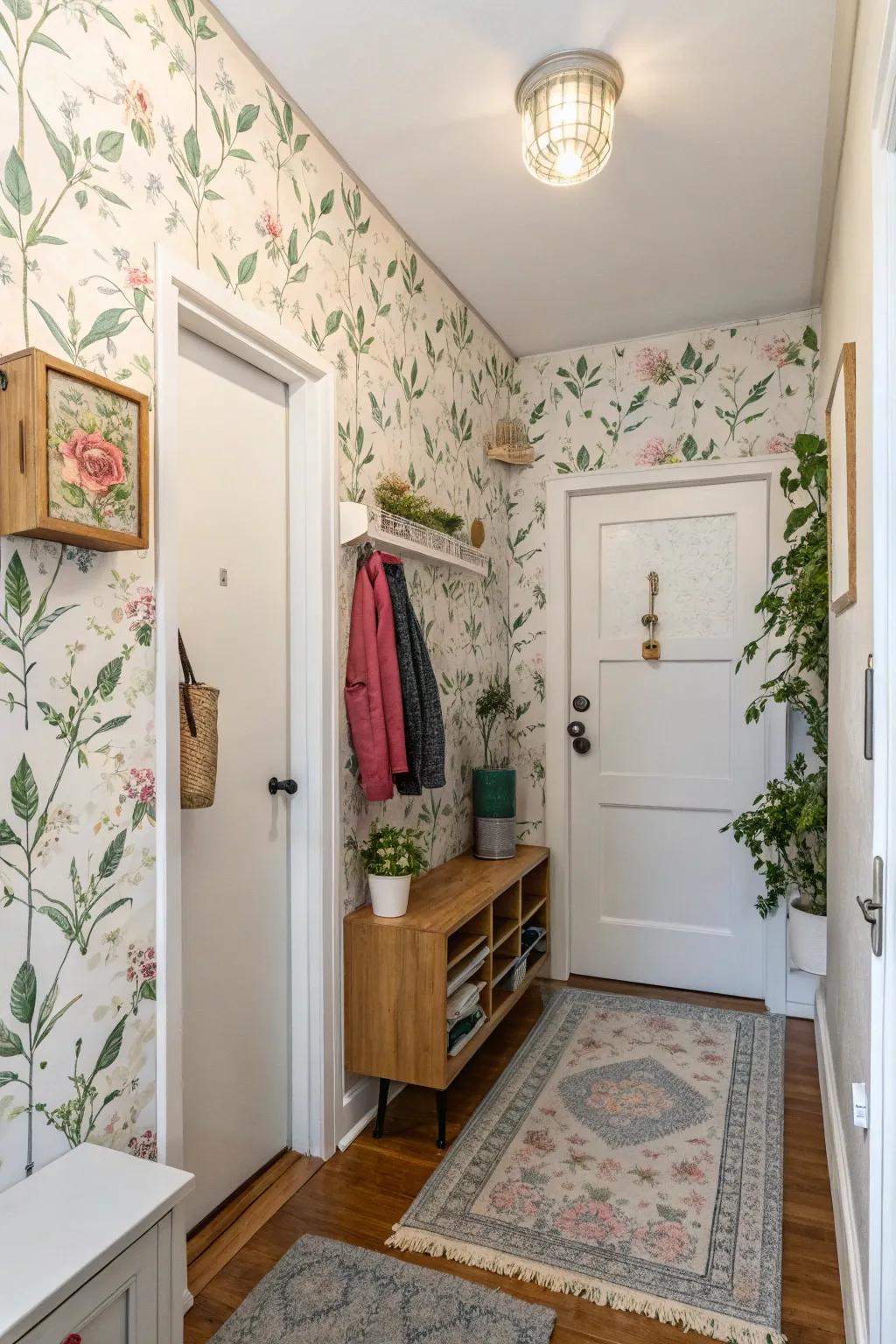 Removable wallpaper adds color and pattern easily.