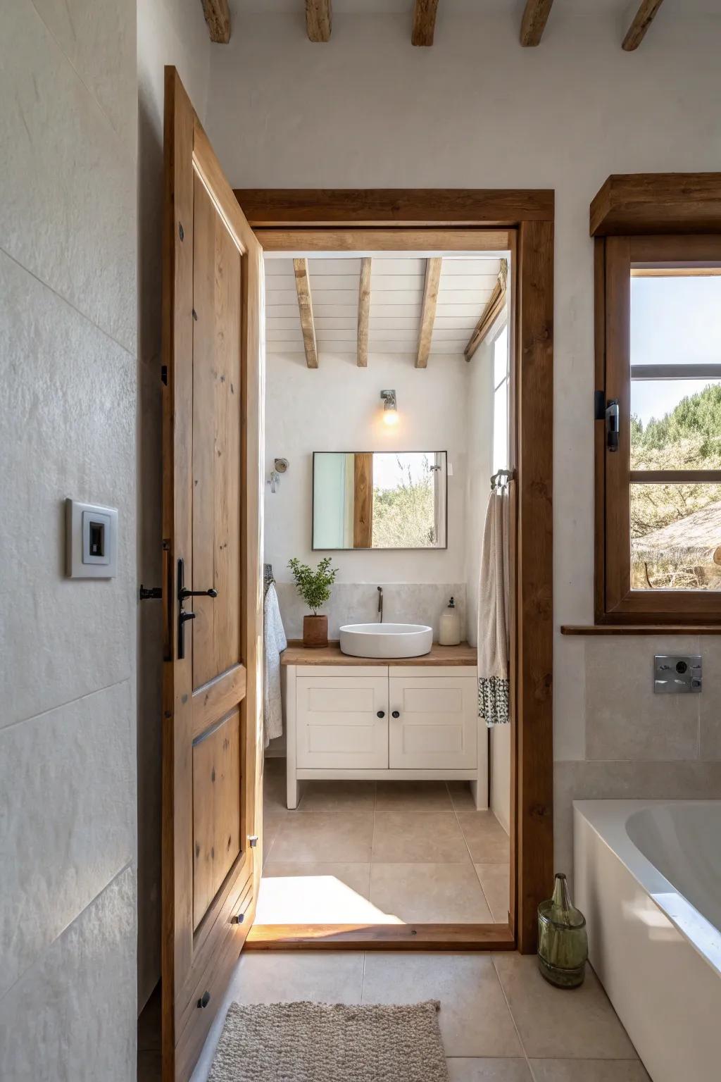 Pivot doors add a modern touch with seamless movement.
