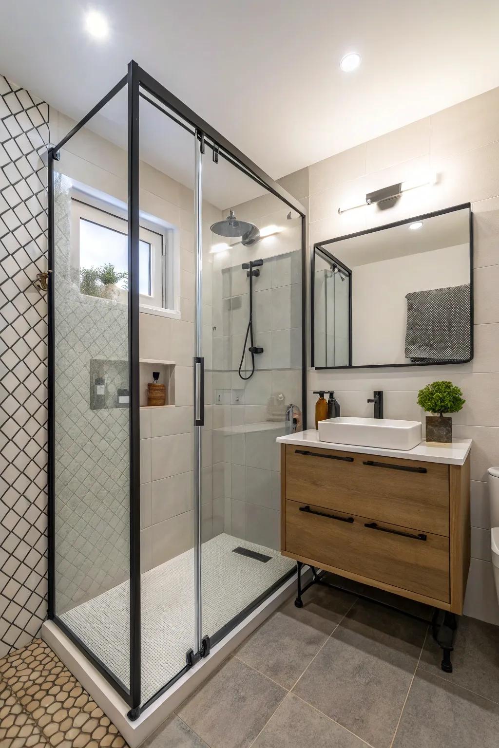 Tinted glass adds style and privacy to small showers.
