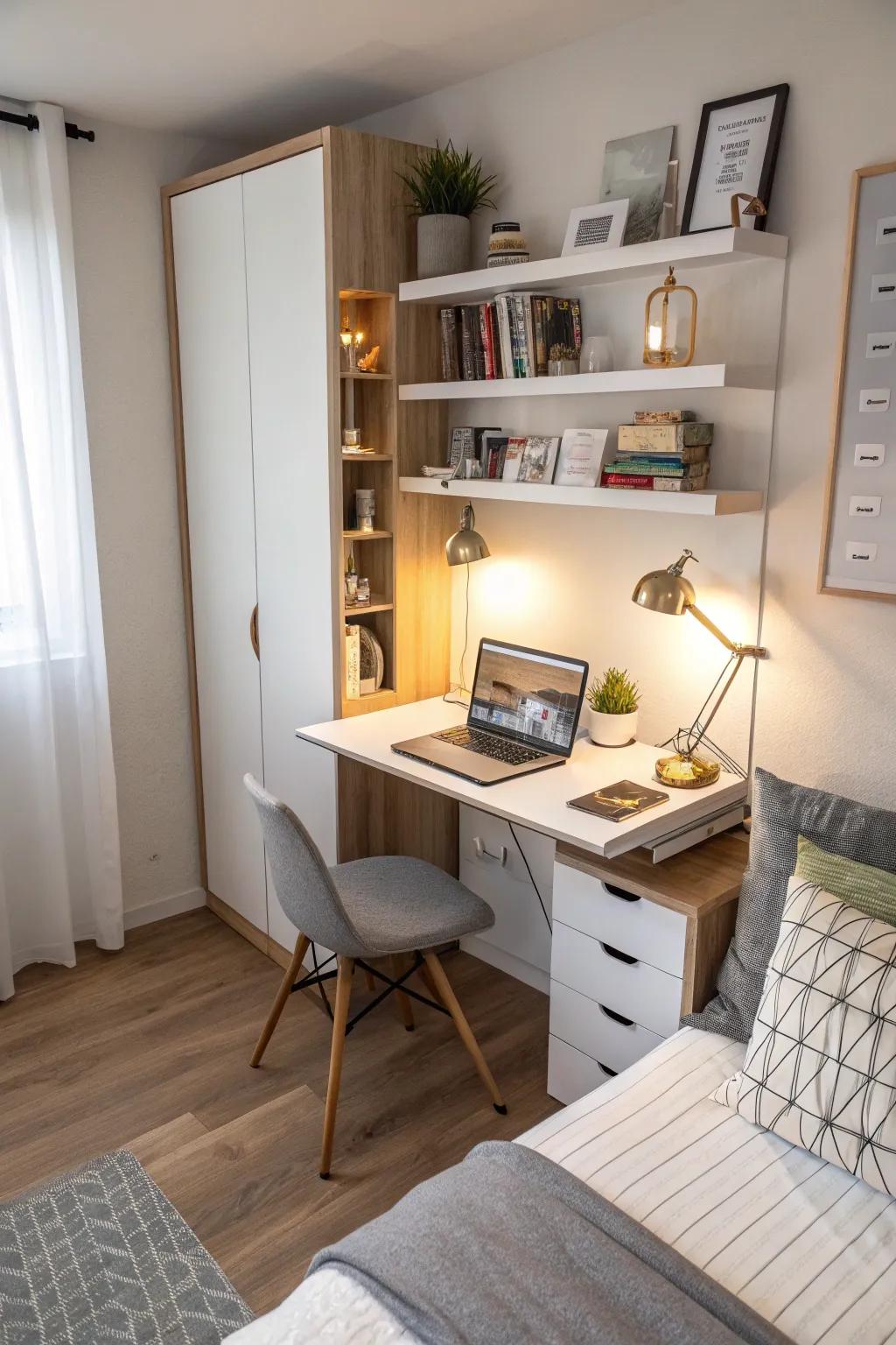 Space-saving options with floating desks.