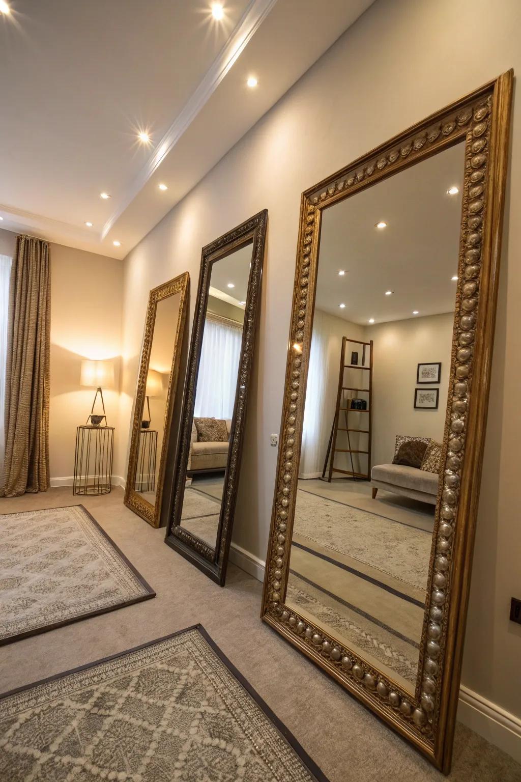 Mirrors cleverly placed inject depth and openness into this compact cigar space.