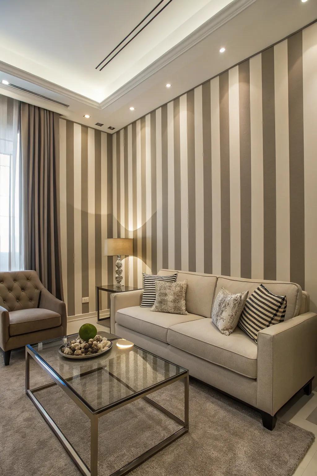 A compact living space showcasing vertical lines for added height.