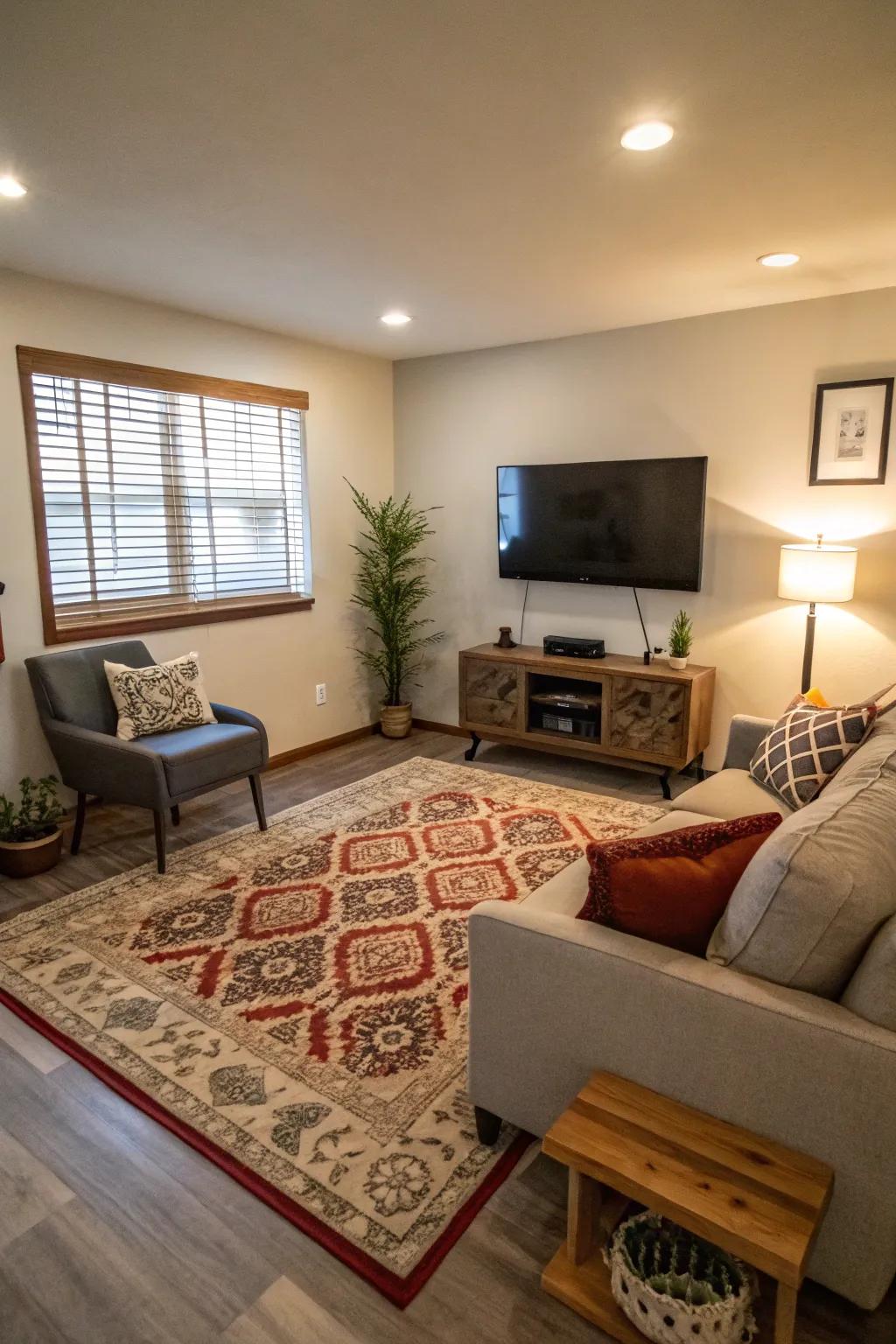Rugs help define spaces and add a cozy touch to your living room.