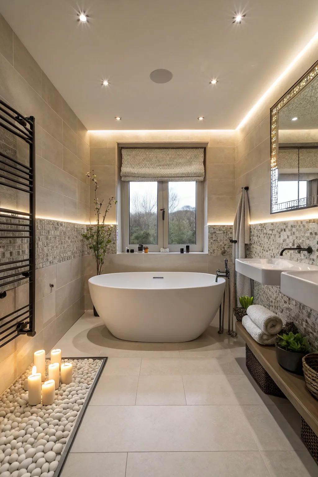 Stand-alone tubs introduce elegance and a sculptural element.