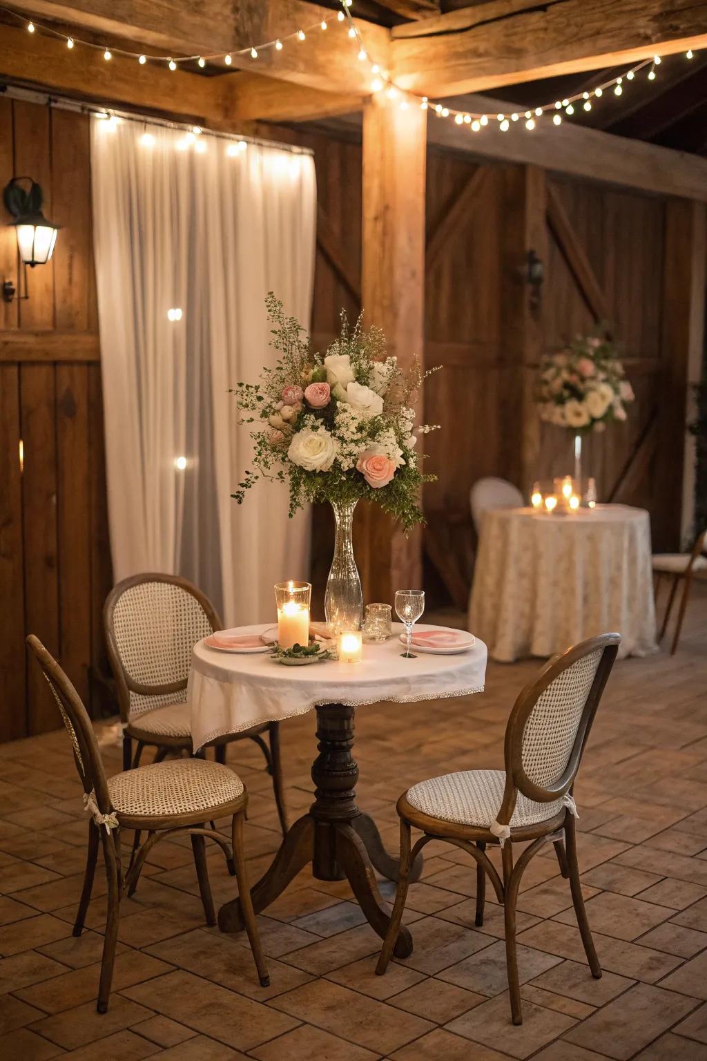 Small table sets create personal spots for chats.