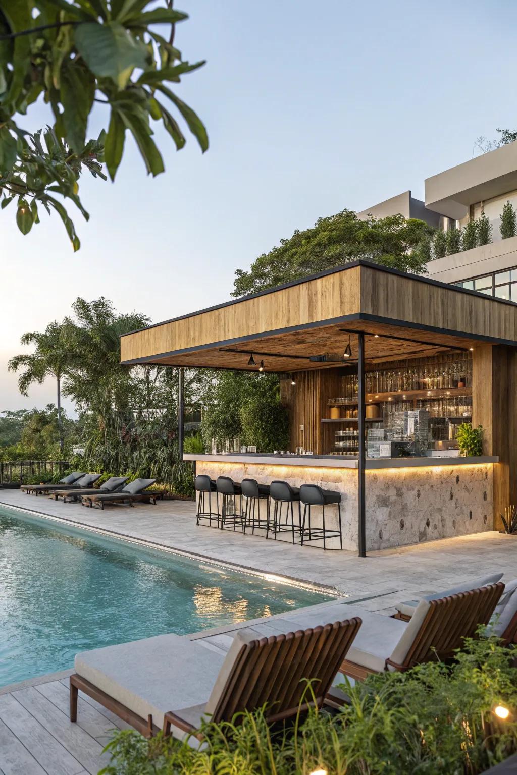 Eco-conscious choices ensure your pool bar is both sustainable and chic.
