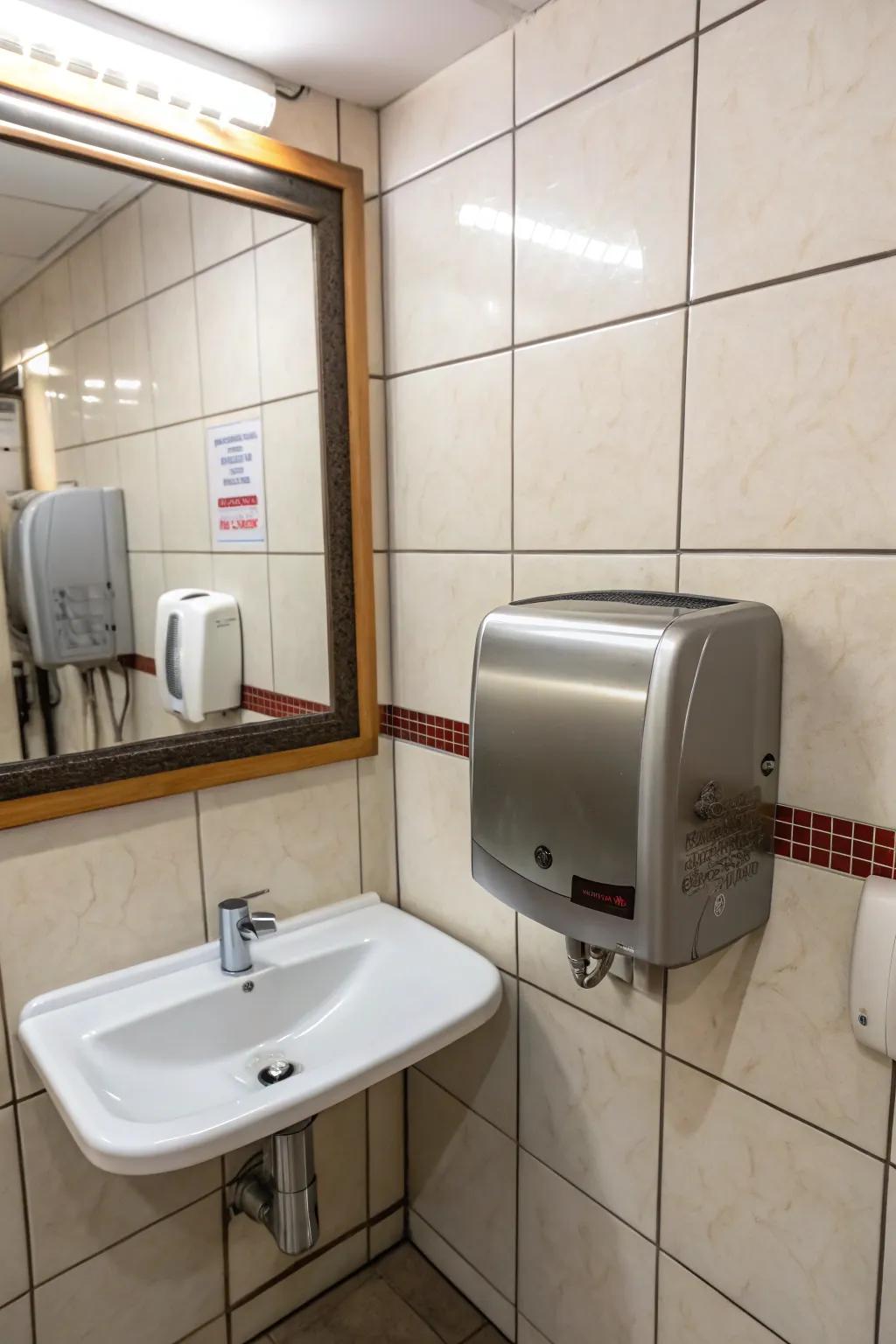 Modern hand drying systems maintain pristine and effective areas.