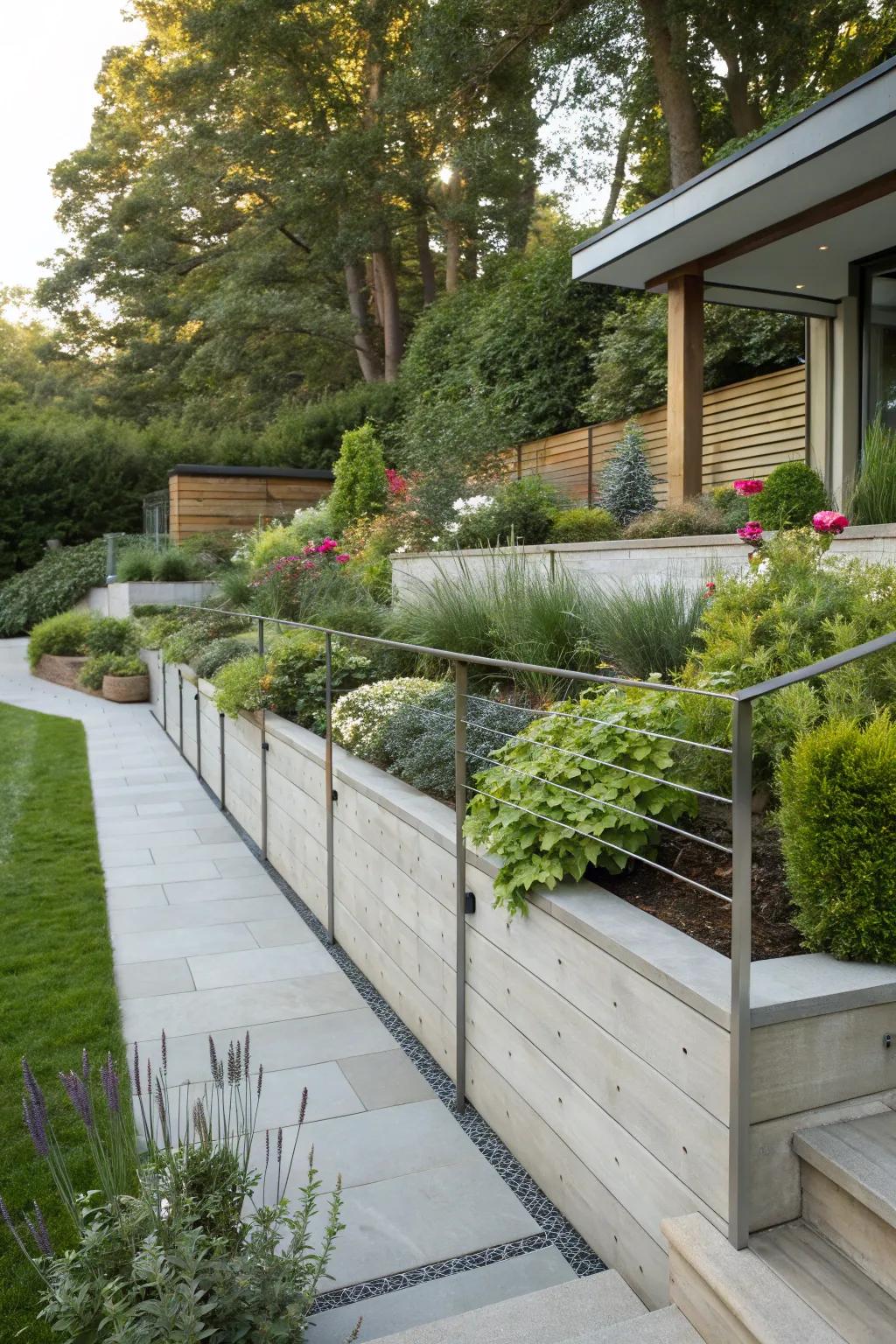 Metallic constituents bestow modernity upon retaining structures.