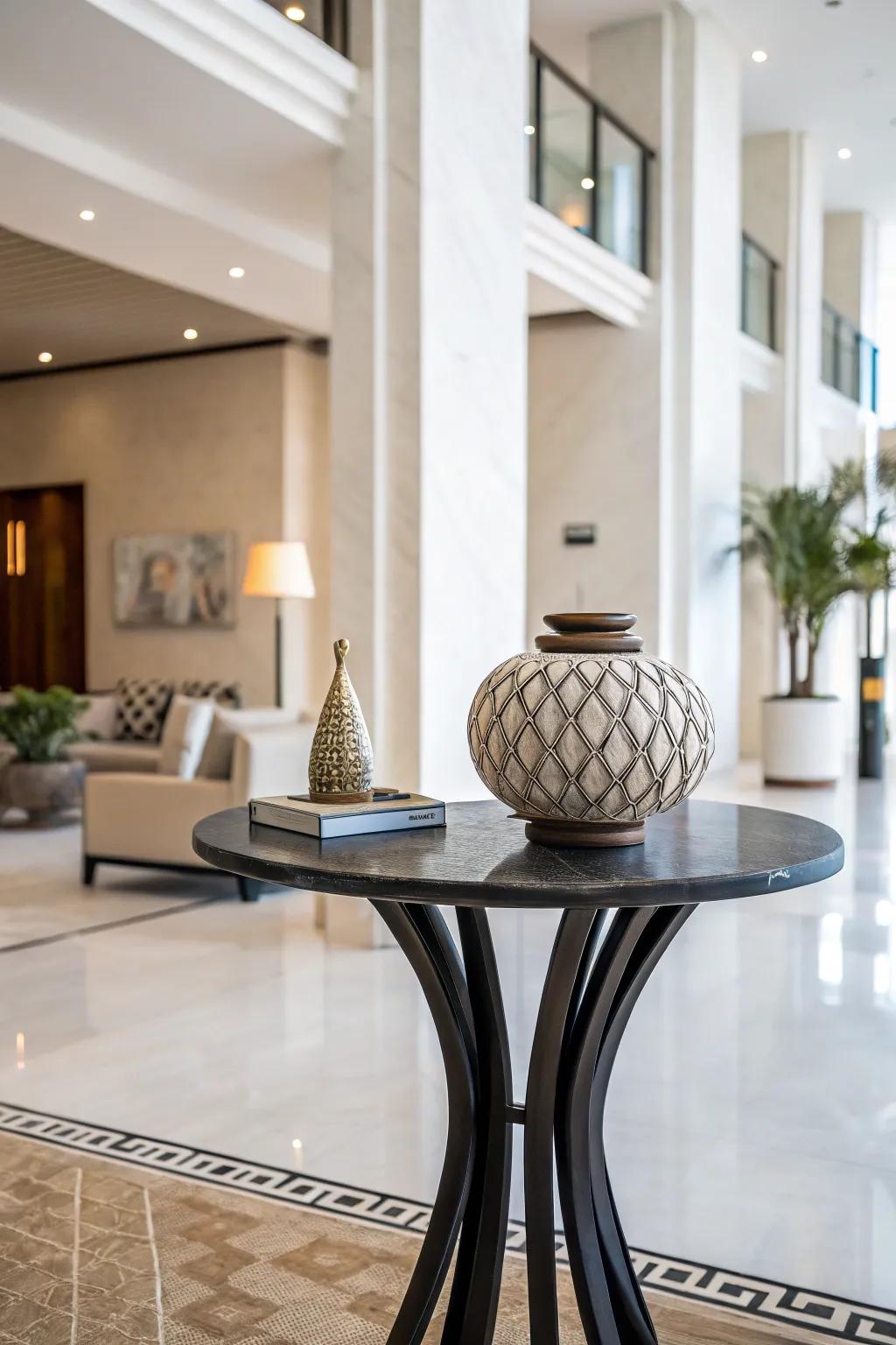 A bold central piece secures the table decor.