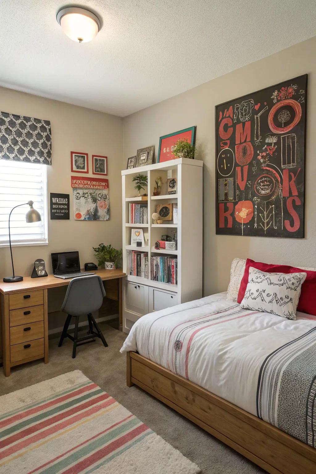 A striking piece of wall art adds a surprising element of style and intrigue.