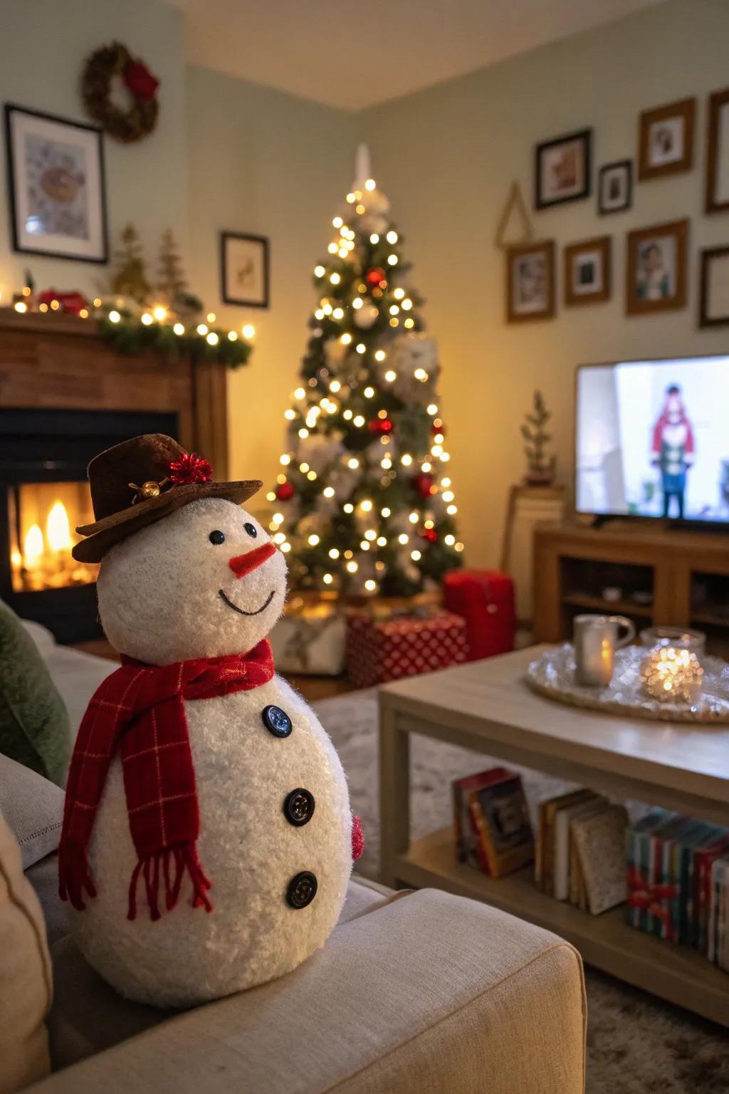 An interior felt snow figure infusing warmth into holiday decor.