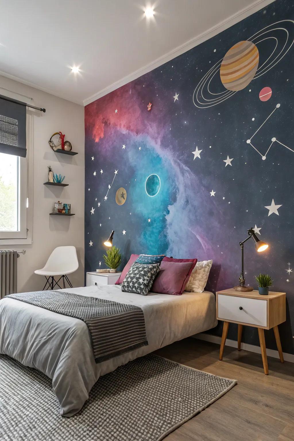 Nebula paint effects generate a dreamy focal point in your room.