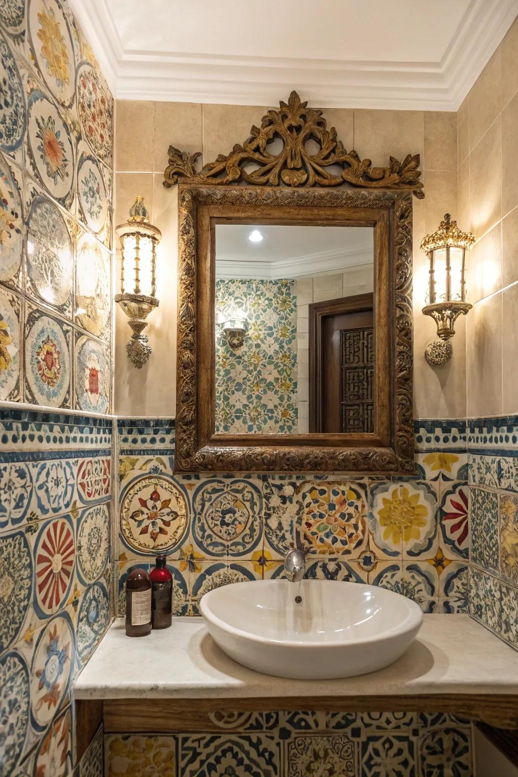 Ornate mirrors add a touch of elegance and artistry.