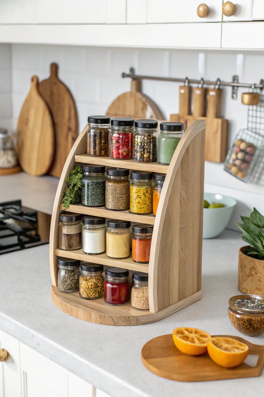 A crescent rack brings charm to the kitchen.