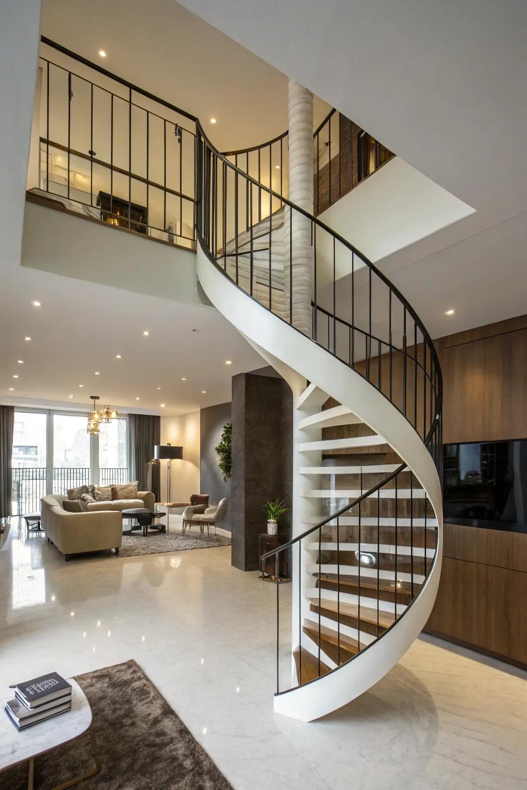 Spiral staircases save space and make a stylish statement.