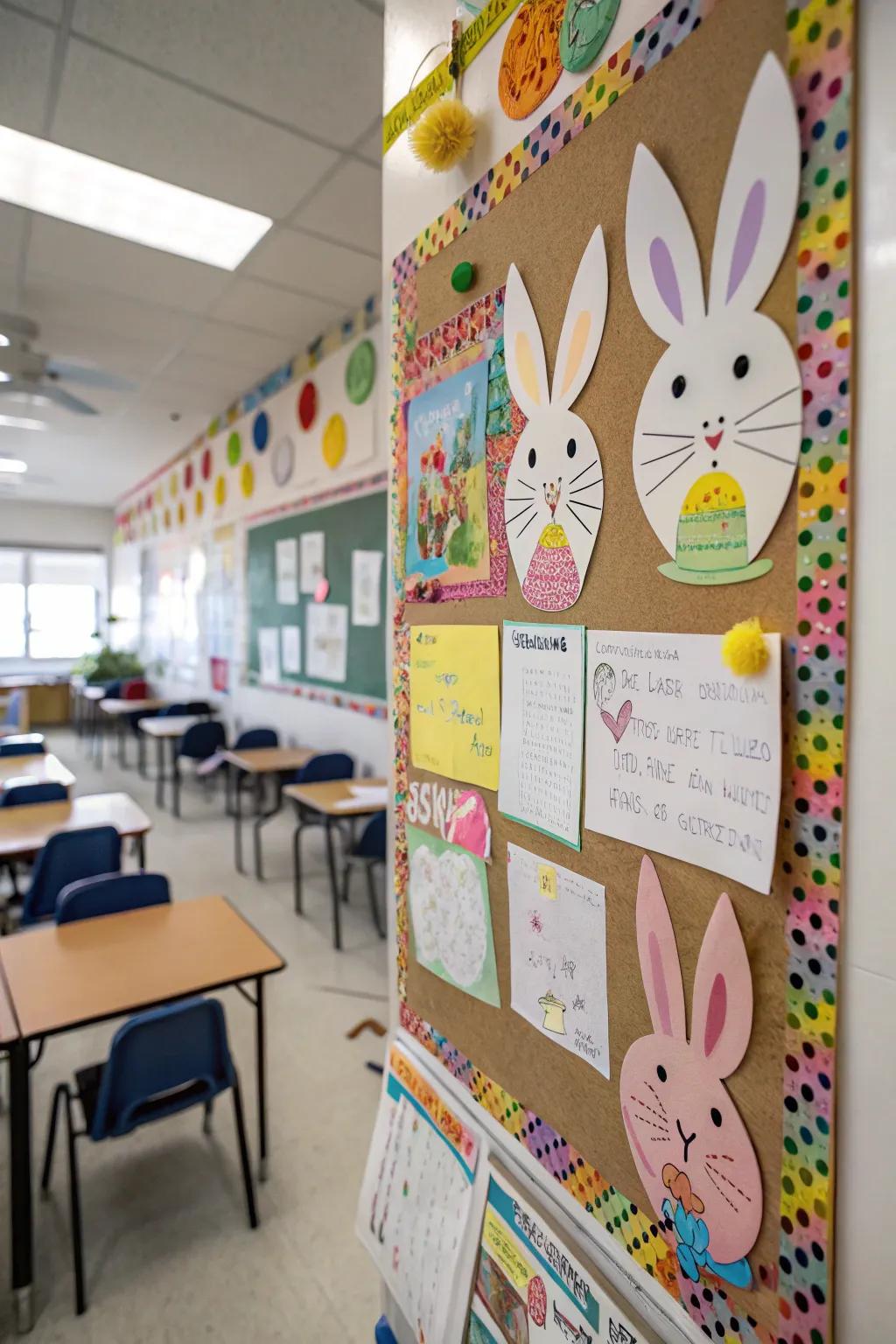 A playful notice board with bunny ornaments that evokes smiles and excitement.