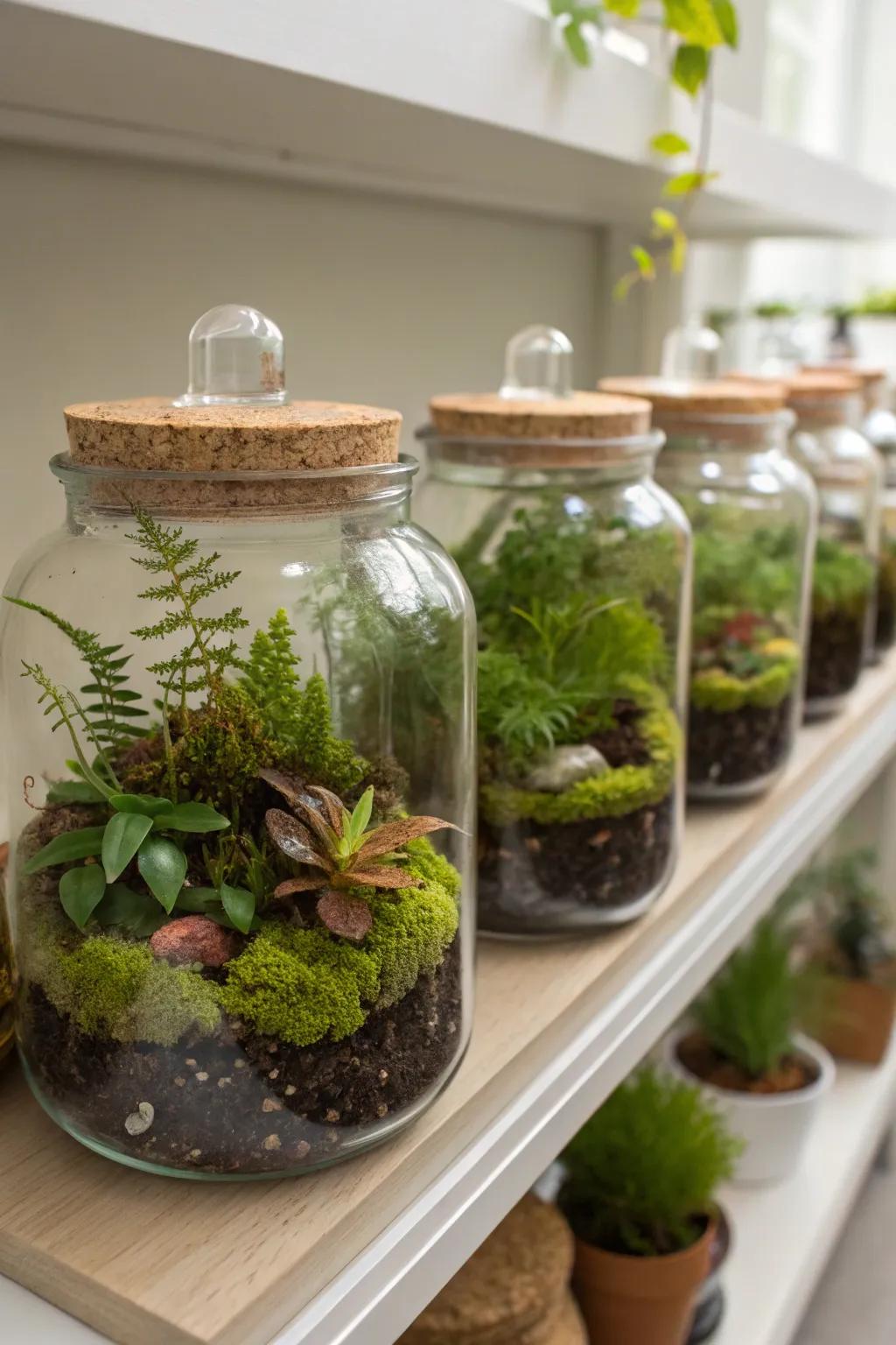 Terrarium jars represent a stunning avenue to integrate greenery into your d&eacute;cor.