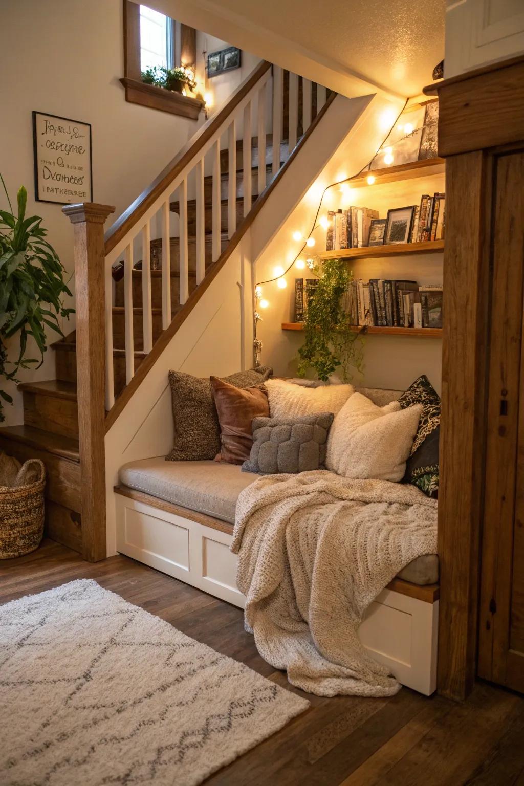 Find relaxation inside a secluded reading area beneath your stairwell.