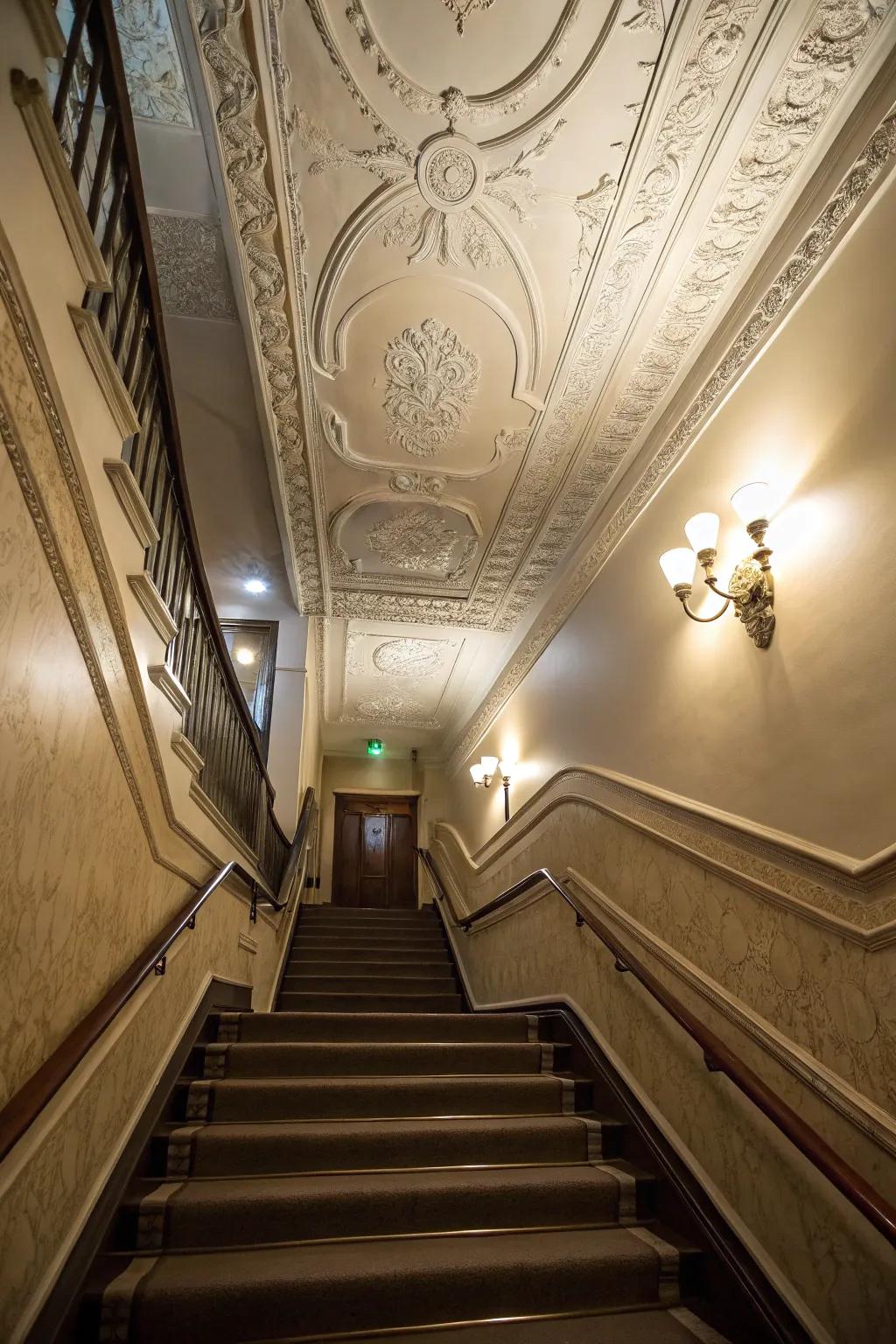 Creative ceiling borders enhance the level of sophistication.