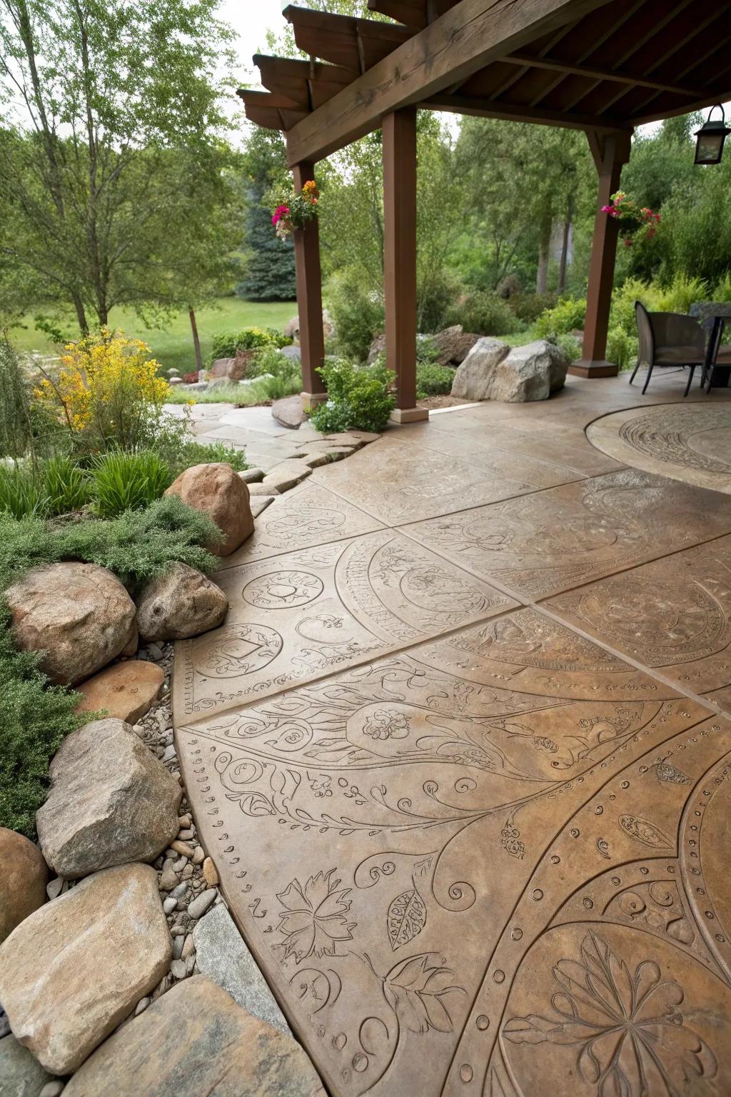 Organic highlights enhance the depth of this textured patio.