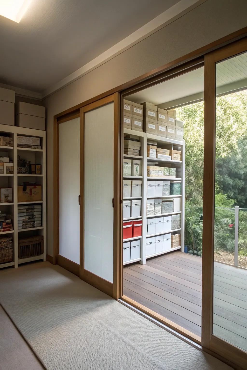 Sliding panels offer an attractive way to conceal storage.