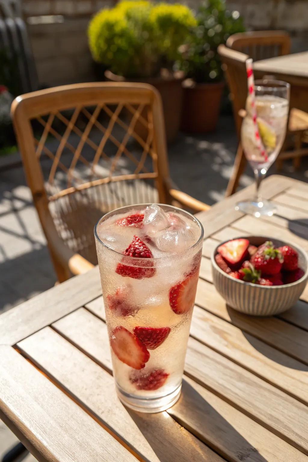 Refreshing strawberry ice cubes adding a splash of color to summer drinks.