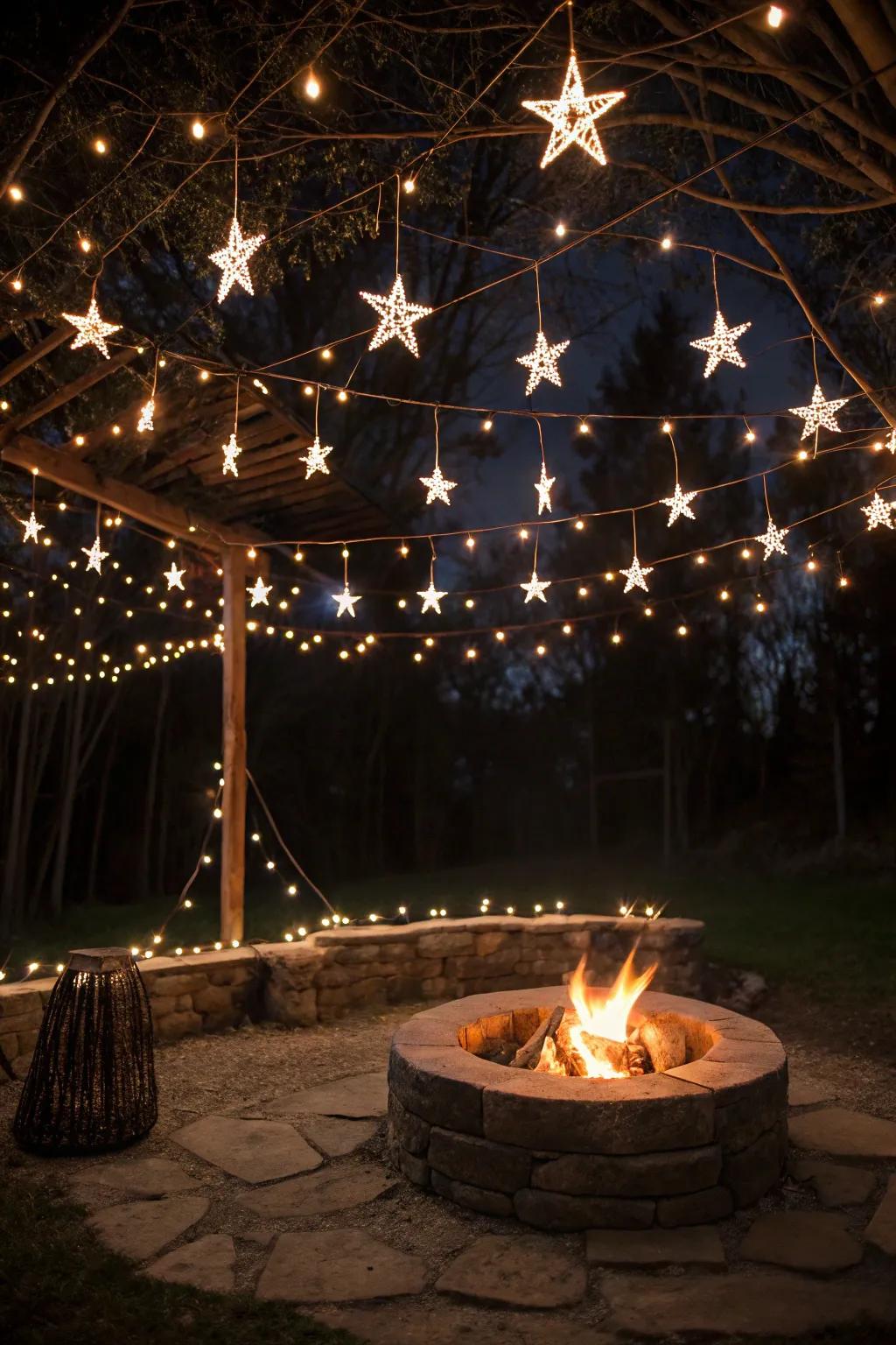 Fairy lights create a dreamy, starry sky illusion.