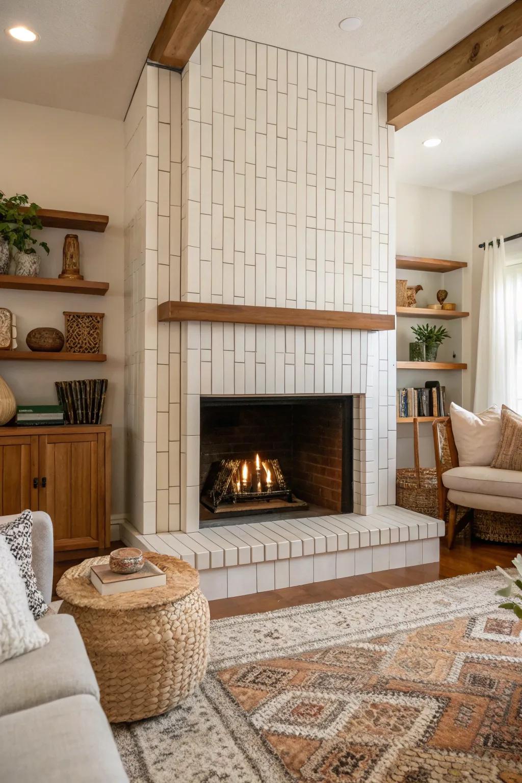 Vertical stacking of tiles adds height and elegance.