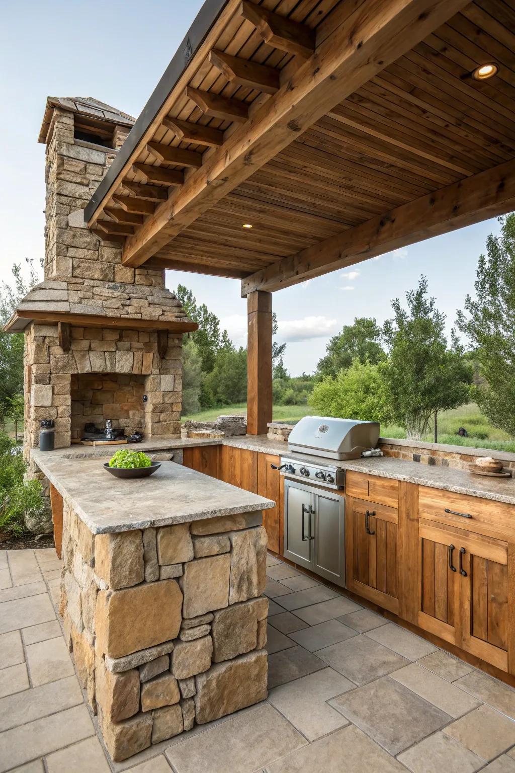 An authentic outside kitchen employing regionally acquired raw materials.