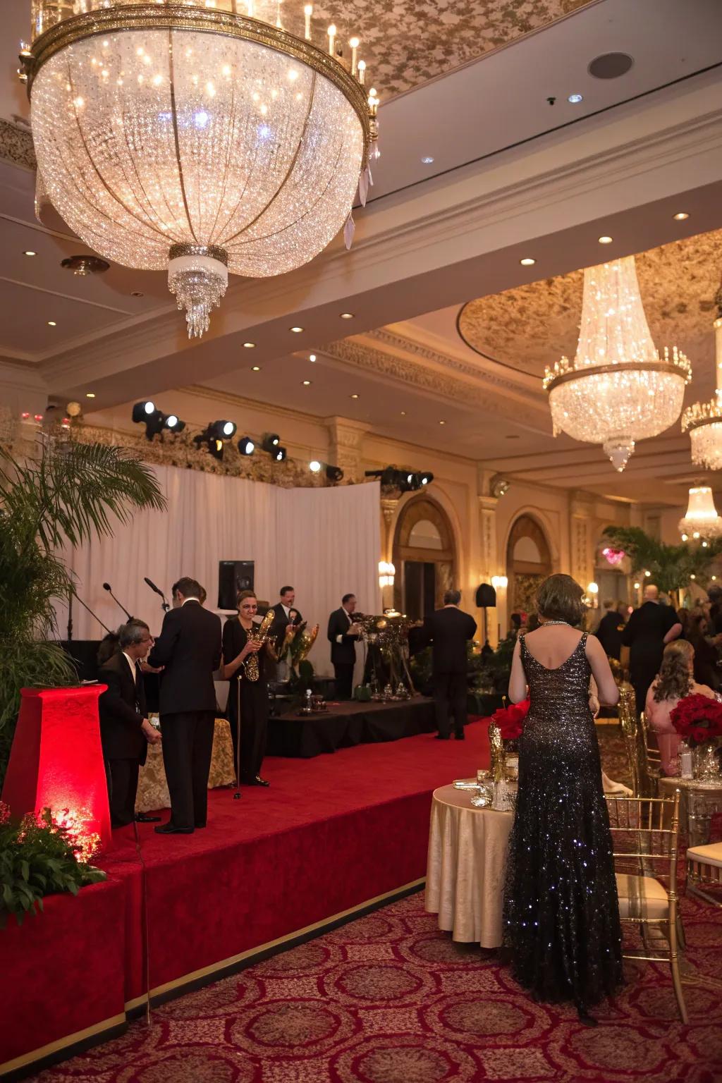 A luxurious gala with 1920s decor.