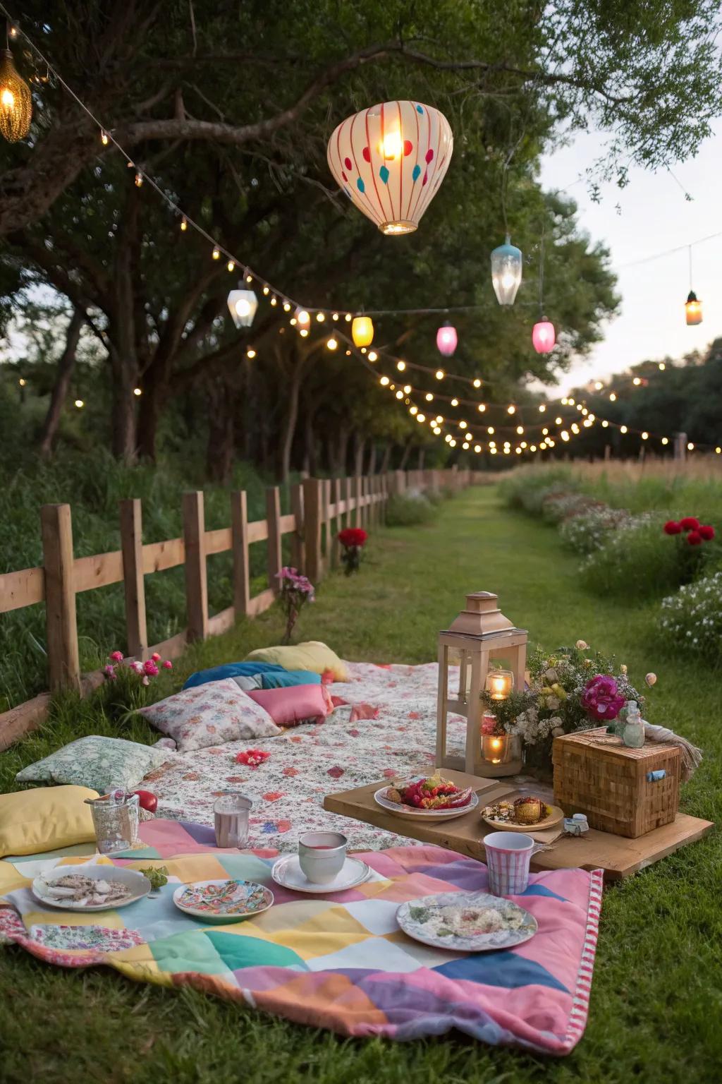 A whimsical wonderland picnic with enchanting and playful decor